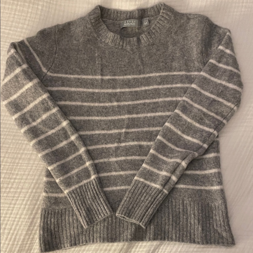 Style Republic Cashmere Gray and White Striped Sweater